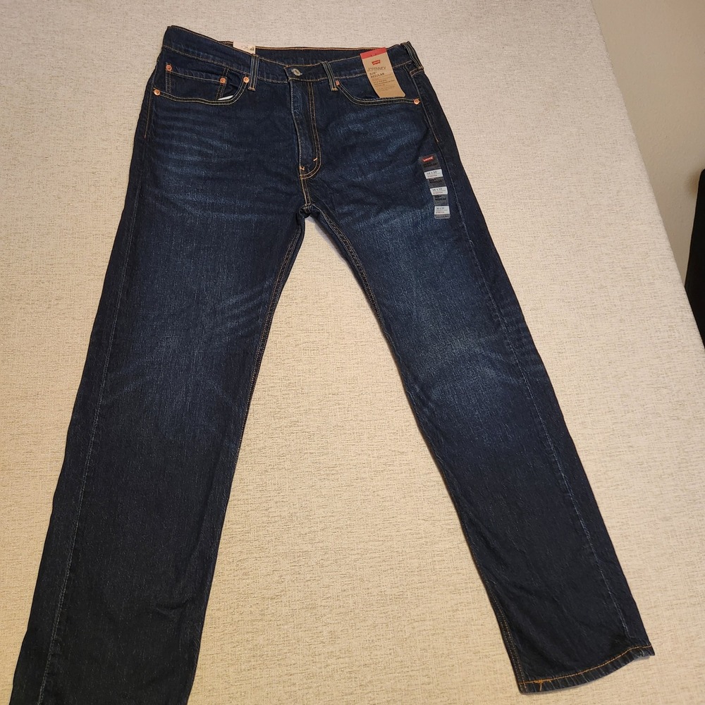 Levi's 505 Regular Fit Jeans Mens 36x32 Dark Indigo Straight Leg Denim New